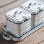 Kitchen seasoning box/Blue Edge Ceramic Condiment Storage Container with Pallet Household Sugar Spice Jars Box Three-Piece Set
