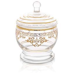 Glass Jar and Lid with Rich Gold Design- Measures: 6&quotH x 4&quotD