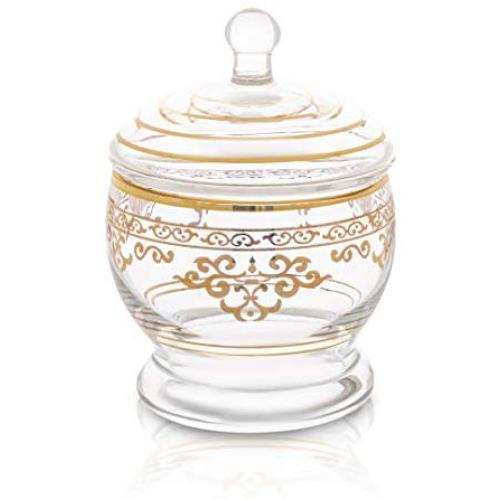 Glass Jar and Lid with Rich Gold Design- Measures: 6&quotH x 4&quotD