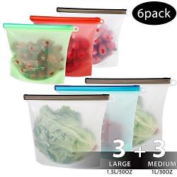 Reusable Silicone Food Storage Bags, OAMCEG 6 Pcs Airtight Seal Food Preservation Bags/Food Grade/Versatile Preservation Bag Container - Best for Snack, Fruit, Vegetable, Meat, Milk