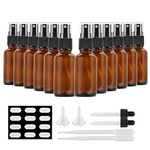 1oz Amber Glass Spray Bottles, SXUDA 12 Pack Empty Small Fine Mist Spray Bottles for Essential Oils, Cleaning Products, or Aromatherapy