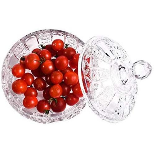 Glass Transparent Candy Jar with Crystal Engraved Food Storage Jar Jewelry Storage Box Dried Fruit Jar for Home Office and Party (Large)