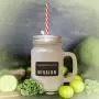 Green My Daughter Serves In The Mission Frosted Glass Mason Jar With Straw