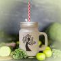 Brown Tree #1 Frosted Glass Mason Jar With Straw