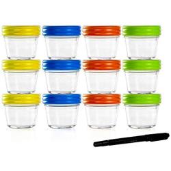 Food Storage Containers-Baby Food Storage-Glass Jars with Leakproof & Airtight Lids-BPA Free-Freezer & Dishwasher Safe-4oz-Pack of 12