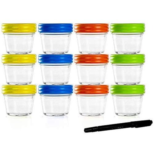 Food Storage Containers-Baby Food Storage-Glass Jars with Leakproof & Airtight Lids-BPA Free-Freezer & Dishwasher Safe-4oz-Pack of 12