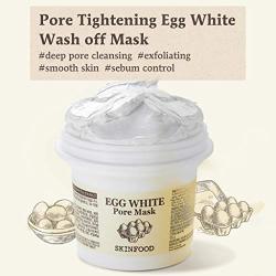 SKINFOOD Egg White Pore Mask 3.52 oz. (100g) - Pore Refining Wash off Mask, Tightens Pores, Removes Blackheads and Dead Skin Cells, Skin Smooth and Soft