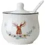 Bocal de Conserve pour Sucre et Sel avec Motif Élan en Céramique, Couvercle et Cuillère Bocal de Conserve pour Sucre et Sel avec Motif Élan en Céramique, Couvercle et Cuillère