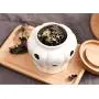 Lucky lu White Garlic Ginger Keeper Vented Ceramic Storage Container Hollow Ceramic Storage Tank Bamboo Cover Kitchen Storage Container (Small)