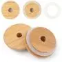 Mason Jar Lids with Straw Hole, ECO Reusable Bamboo Mason Jar Lids for Regular Mouth Mason Jar with 4 Reusable Stainless Steel and Bamboo Straw