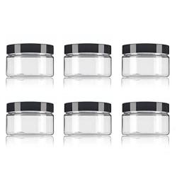 8 Oz / 250ml PET Plastic Refillable Jars Empty Cosmetic Containers Cases with Black Lid Cream Lotion Box Ointments Bottle Food Bottle Makeup Pot Jar for Lip Balm Make Up Eye Shadow Powder Pack of 6