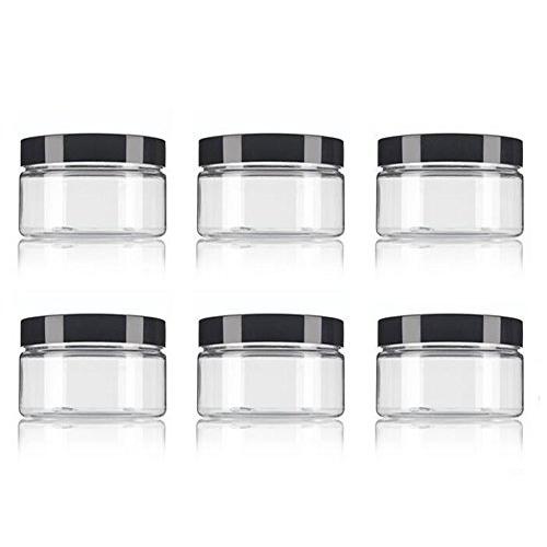 8 Oz / 250ml PET Plastic Refillable Jars Empty Cosmetic Containers Cases with Black Lid Cream Lotion Box Ointments Bottle Food Bottle Makeup Pot Jar for Lip Balm Make Up Eye Shadow Powder Pack of 6