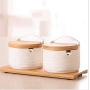 Mini Spice Jars Kitchenware ceramic seasoning jar two-piece creative white bamboo and wood flip
