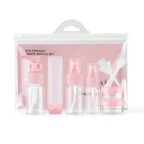 JOSALINAS Cosmetic Travel Bottles TSA Approved Leak-proof Toiletry Set for Makeup, 9 PCS Plastic Clear Liquid Containers, Pink