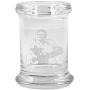 Clear Glass Herb Stash Jar and Lid 2.75 oz with Johnny Cash Bird Logo from Smoke Promos
