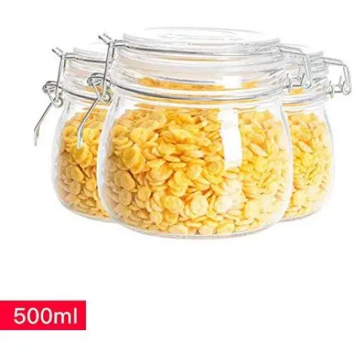 Glasbehälter Set – Yl Ly Rund Glasbehälter für Honig, Limette, Marmelade, Flasche, Süßigkeiten, Milchpulver, 500ml – Versiegelte Glaskaraffen-Set.