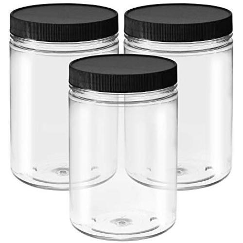 25 Ounce Clear Empty Plastic Jars with Screw-on Lids & Labels - Pack of 3 Large BPA Free Airtight Leak Proof Canisters - Food Grade Refillable Holder ? Ideal Containers for Kitchen and Home Storage