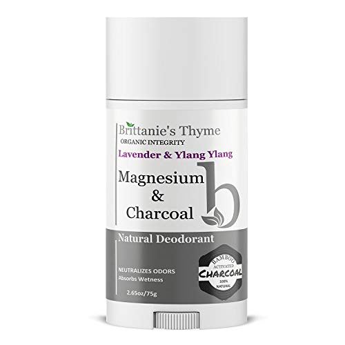 Brittanies Thyme Natural Charcoal Deodorant with Magnesium - Gluten Free, Vegan, Cruelty Free for Men & Women (Lavender Ylang Ylang, Single)