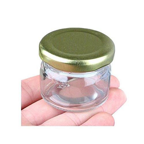 2PCS 25ML 0.84oz Clear Glass Favor Storage Jar Bottle Container Airtight Canister with Gold Lid for Storing Flour Sweets Spices Sauce Sugar