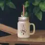 Black Christmas Tree Style 3 Frosted Glass Mason Jar With Straw