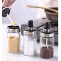 Loneflash 5.7 x 2.36inch Glass Spice Jar, Moisture-proof Dust-proof Kitchen Supplies Glass Seasoning Bottle Salt Storage Box Spice Jar With Spoon (Clear)