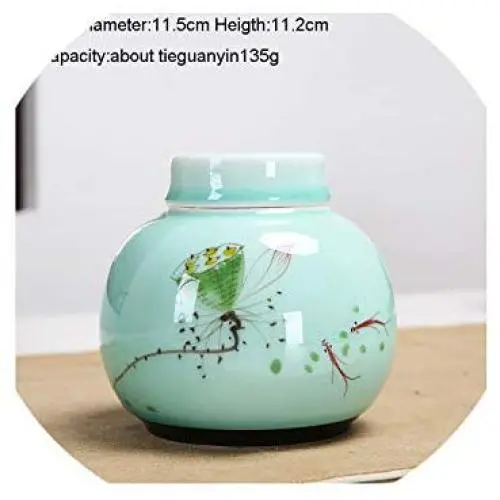Creative Hand Painted Celadon Pastoral Style Tea Caddy Ceramic Tea Set Tea Can Spice Seasoning Storage Bottle Sealed Jar,B Creative Hand Painted Celadon Pastoral Style Tea Caddy Ceramic Tea Set Tea Can Spice Seasoning Storage Bottle Sealed Jar,B