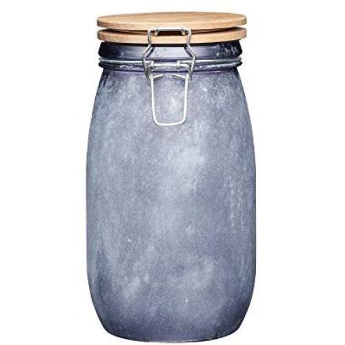 KitchenCraft Industrial Kitchen Large Glass Food Storage Jar with Airtight Wooden Lid, 1.5 L (2.75 pts) - Concrete Finish