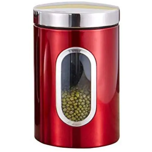 TOPBATHY Stainless Steel Food Storage Jar with Airtight Seal Bamboo Lid/Airtight Food Storage Containers,for Serving Tea, Coffee, Spice and More(11 x 11 x 16.5cm??‰