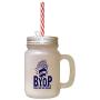 Navy Pop Bir Your Own Popcorn Frosted Glass Mason Jar With Straw