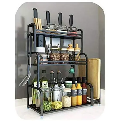 Étagères à épices en acier inoxydable LYNNTLJ, Support multi-étages pour comptoir, Gain de place, pour rangement de pots et bouteilles d’épices, Noir / 50x22x61cm Étagères à épices en acier inoxydable LYNNTLJ, Support multi-étages pour comptoir, Gain de place, pour rangement de pots et bouteilles d’épices, Noir / 50x22x61cm