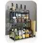 LYNNTLJ Stainless Steel Kitchen Spice Racks,Multi-Tier Countertop Spice Holder,Space-Saving,for Spice Jar and Bottle Storage, Black / 50x22x61cm