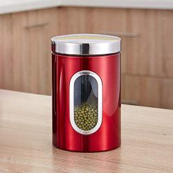 Coffee Beans Sealed Cans Creative Stainless Steel Storage Tank Kitchen Snacks Sealed Cans Red Tea Candy Box Wedding With Gifts (red) Kitchen Storage (Color : Red, Size : 1.5L)