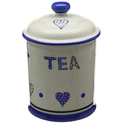 Fairmont & Main Kitchen Storage Jar-Tea, Cream with Blue Hearts