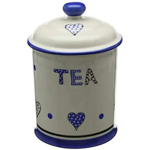 Fairmont & Main Kitchen Storage Jar-Tea, Cream with Blue Hearts