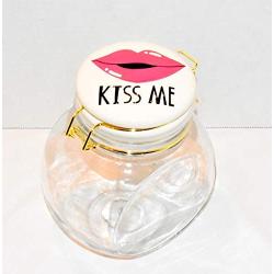 Holiday Home New 7" KISS ME Lips Glass with Ceramic Lid Decorative Air Tight Hinged Canister Storage Jar