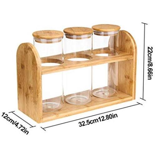 Home Storage Shelf Glass Food Storage Canisters Sealing Bamboo Cover Glass Jars Set Biscuits Candies Spices Cereals Container Log color
