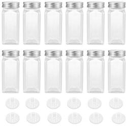 BESTONZON 12Pcs Glass Spice Jars with Shaker Lids - 4oz Square Empty Seasonings Bottles for Spice Herbs Small Items Storage and Organization