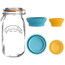 Kilner Store Jar Set, 68-Fluid Ounce Glass Canister with Collapsible Silicone Measuring Cups, Space-Saving & Convenient Design, Airtight Clip Top Lid Keeps Contents Fresh, Dishwa