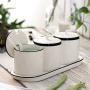 White Ceramic Sugar Bowls Condiment Pots Spice Jars Seasoning Box Set with Lid Spoon and Tray-Sets of 3