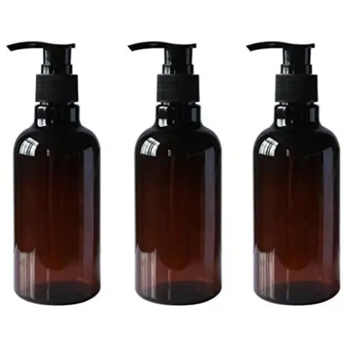 UPSTORE 3PCS 250ML/8OZ Brown Refillable Empty PET Plastic Pump Bottles Jars with Black Pump Top Cosmetic Makeup Storage Containers Dispensers for Shampoo Hair Conditioner Shower Gel Toiletries Liquid