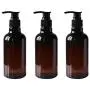 UPSTORE 3PCS 250ML/8OZ Brown Refillable Empty PET Plastic Pump Bottles Jars with Black Pump Top Cosmetic Makeup Storage Containers Dispensers for Shampoo Hair Conditioner Shower Gel Toiletries Liquid