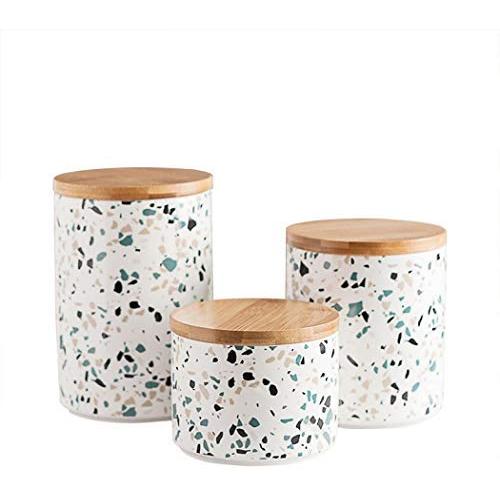 Food Storage Jar, Ceramic Kitchen Canisters with Airtight Seal Bamboo Lid, Food Storage Canister for Tea, Coffee Bean, Spice, Sugar, Flour 750ml/ 1350ml/ 1650ml (1：125x100mm)