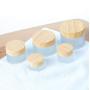 1PCS 50g/1.7oz Clear Frosted Glass Cream Jar Bottle Empty Refillable Travel Makeup Sample Packing Storage Container Vial Pot Holder Dispenser with Bamboo Lid and Inner Liner