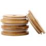 JEATHA Wooden Mason Jar Lids with Straw Hole 4Pcs Reusable Bamboo Caps Regular Mouth Mason Canning Drinking Storage Jars Cover Lids Wood Color 70mm