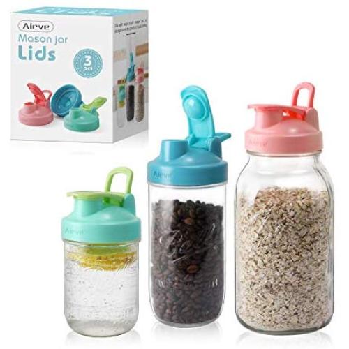 Mason Jar Lids,3 Pack Canning Lids Flip Cap Lids with Leak-Proof Seal Storage Caps for Wide Mouth Mason Jars Ball Jars Canning Jars to Pouring Lemonade Coffee Tea Jam Oatmeal (Jars not Included)