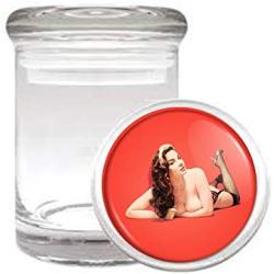 Customized Collectables Pinup Girl Topless Red Sexy Vintage Medical Odorless Glass Jar