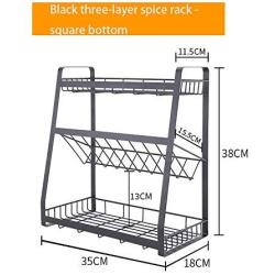 Spice Rack, Convenient Finishing Kitchen Sauce Rack Kitchen Storage Racks Black Three-layer Sauce Bottle Jar Seasoning Rack Kitchen Storage Rack (Color : Black, Size : Square bottom)