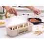 CSPFAIRY Kitchen Supplies Wheat Straw Seasoning Box Four Grids Seasoning Labels Separated Independent Seasoning Jar Kitchen Storage