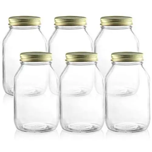Paquet de 6 bocaux en verre Mason de 32 oz - Bocaux ronds clairs avec couvercles – ensemble de 6 bocaux quart Mason à large goulotte avec couvercle métallique étanche et étiquettes – pour la mise en conserve, la mise en conserve, les cadeaux, le stockage Paquet de 6 bocaux en verre Mason de 32 oz - Bocaux ronds clairs avec couvercles – ensemble de 6 bocaux quart Mason à large goulotte avec couvercle métallique étanche et étiquettes – pour la mise en conserve, la mise en conserve, les cadeaux, le stockage