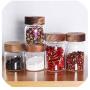 Transparent Kitchen Storage Bottle High Borosilicate Glass With Wooden Cover Food Candy Biscuit Snack Storage Jar Organization,210Ml, dia  65mm, height  80mm